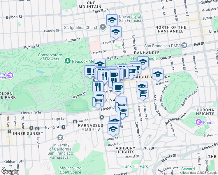 map of restaurants, bars, coffee shops, grocery stores, and more near in San Francisco