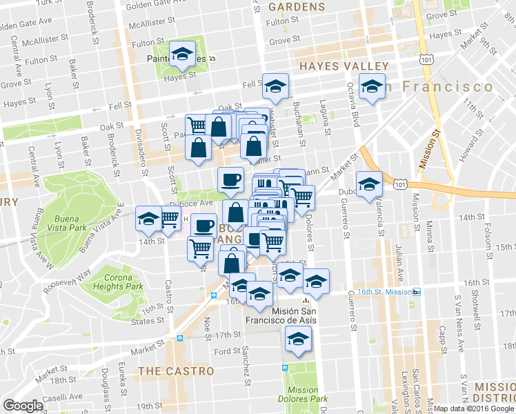 map of restaurants, bars, coffee shops, grocery stores, and more near in San Francisco