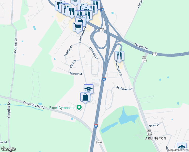 map of restaurants, bars, coffee shops, grocery stores, and more near 347 Claiborne Drive in Richmond