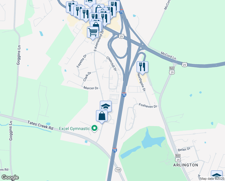 map of restaurants, bars, coffee shops, grocery stores, and more near 347 Claiborne Drive in Richmond