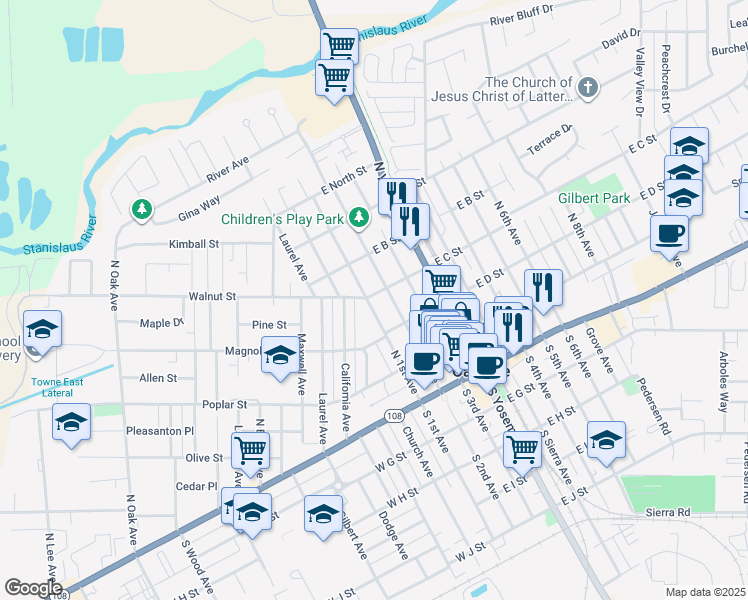 map of restaurants, bars, coffee shops, grocery stores, and more near 361 North 1st Avenue in Oakdale