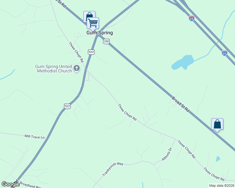 map of restaurants, bars, coffee shops, grocery stores, and more near 3170 Three Chopt Road in Gum Spring