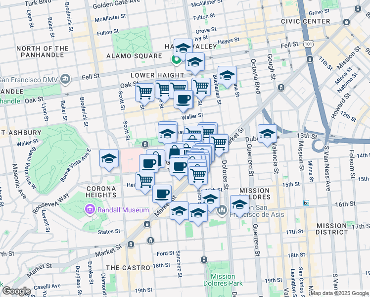 map of restaurants, bars, coffee shops, grocery stores, and more near in San Francisco