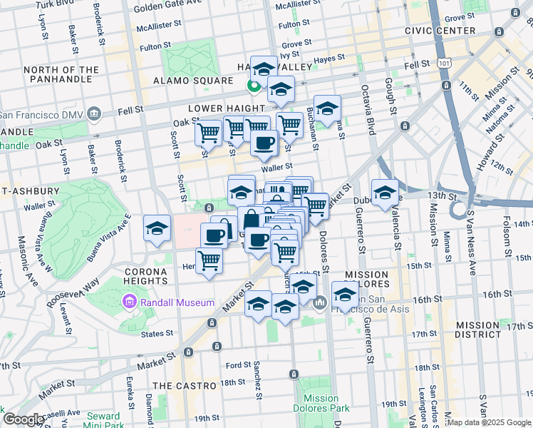 map of restaurants, bars, coffee shops, grocery stores, and more near in San Francisco