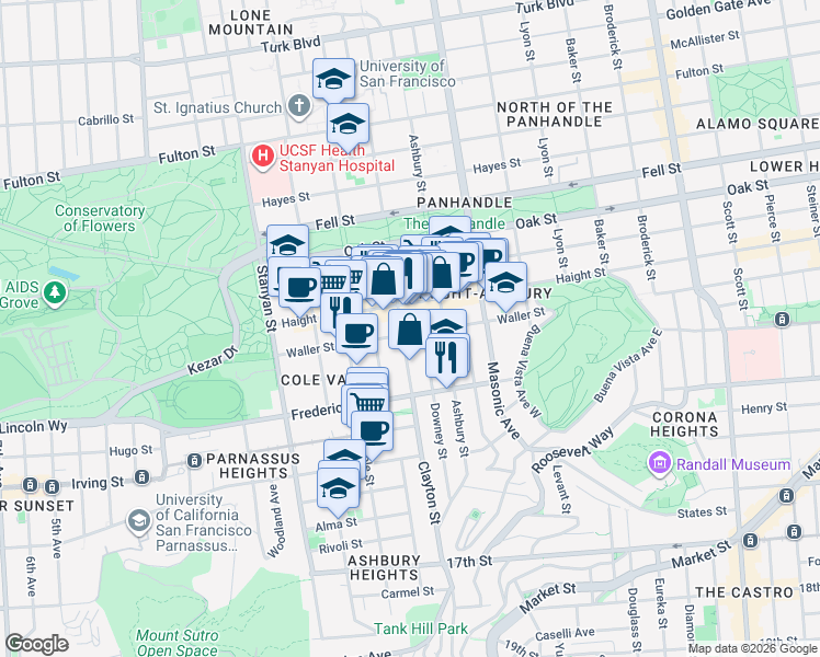 map of restaurants, bars, coffee shops, grocery stores, and more near in San Francisco