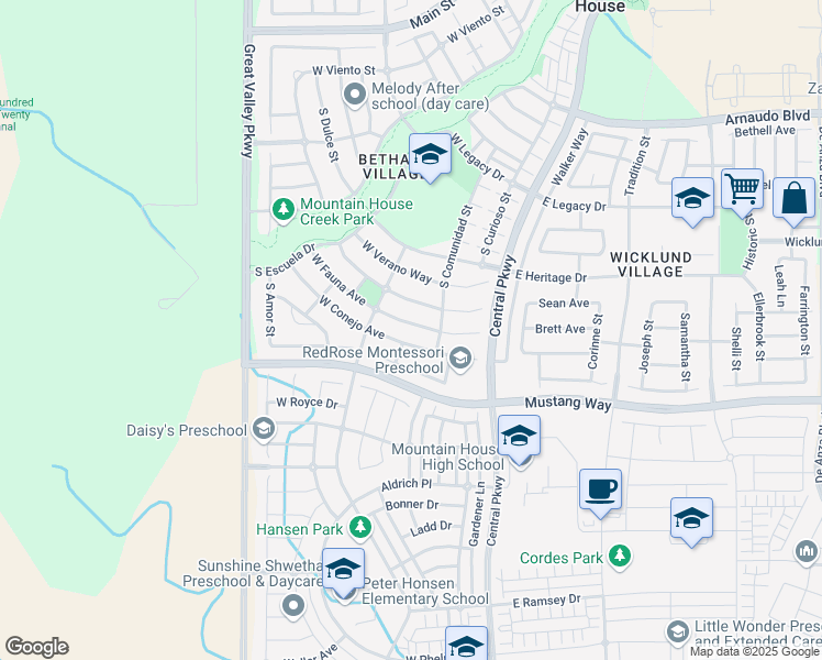 map of restaurants, bars, coffee shops, grocery stores, and more near 288 Fauna Avenue in Mountain House