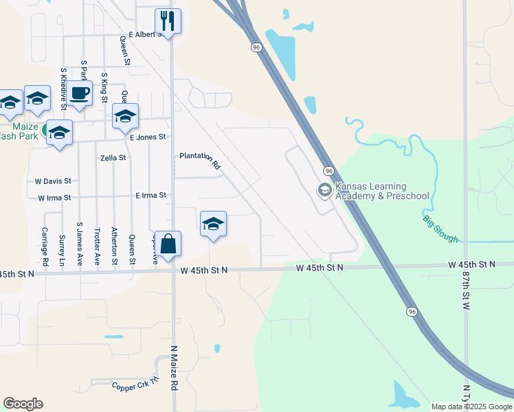 map of restaurants, bars, coffee shops, grocery stores, and more near 770 Plantation Road in Maize