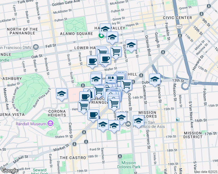 map of restaurants, bars, coffee shops, grocery stores, and more near in San Francisco