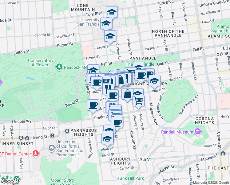 map of restaurants, bars, coffee shops, grocery stores, and more near in San Francisco