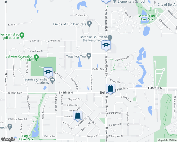 map of restaurants, bars, coffee shops, grocery stores, and more near 4749 North Hillcrest Street in Bel Aire