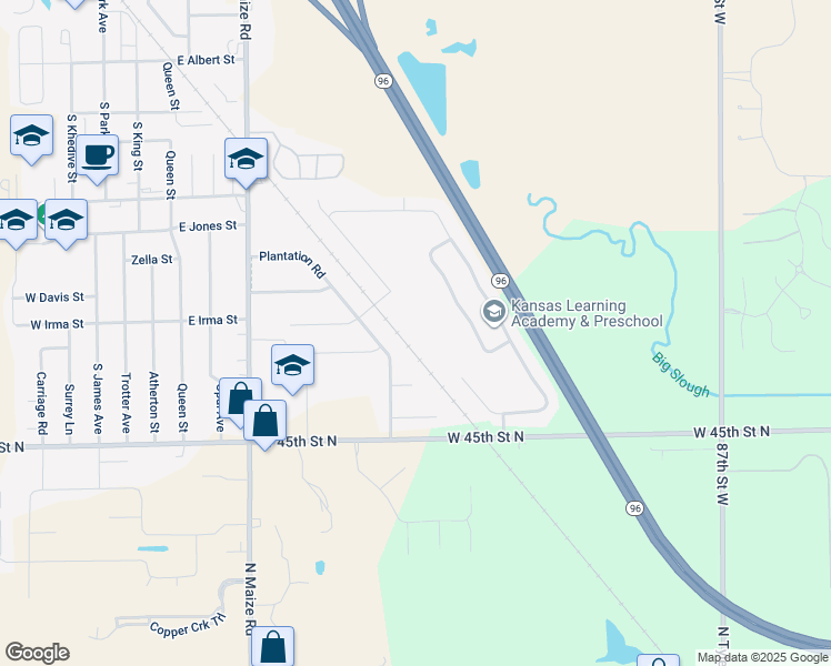 map of restaurants, bars, coffee shops, grocery stores, and more near 770 Plantation Road in Maize