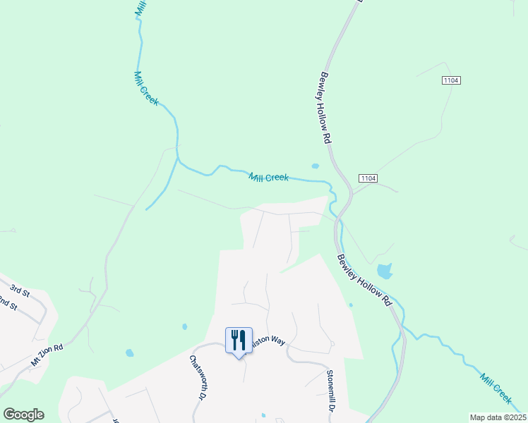 map of restaurants, bars, coffee shops, grocery stores, and more near 1 Ridgewood Court in Elizabethtown
