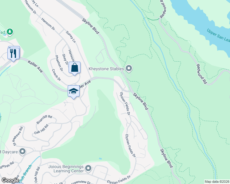 map of restaurants, bars, coffee shops, grocery stores, and more near 141 Mountain Valley in Oakland