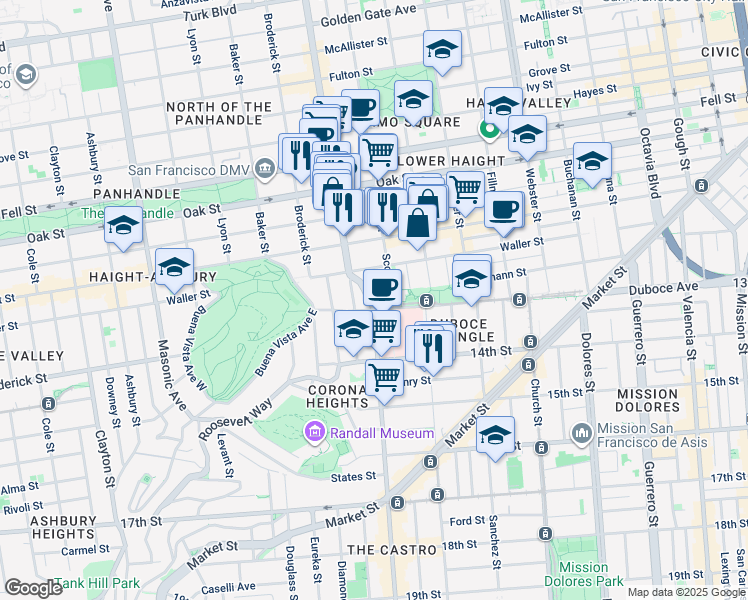 map of restaurants, bars, coffee shops, grocery stores, and more near 62 Lloyd Street in San Francisco