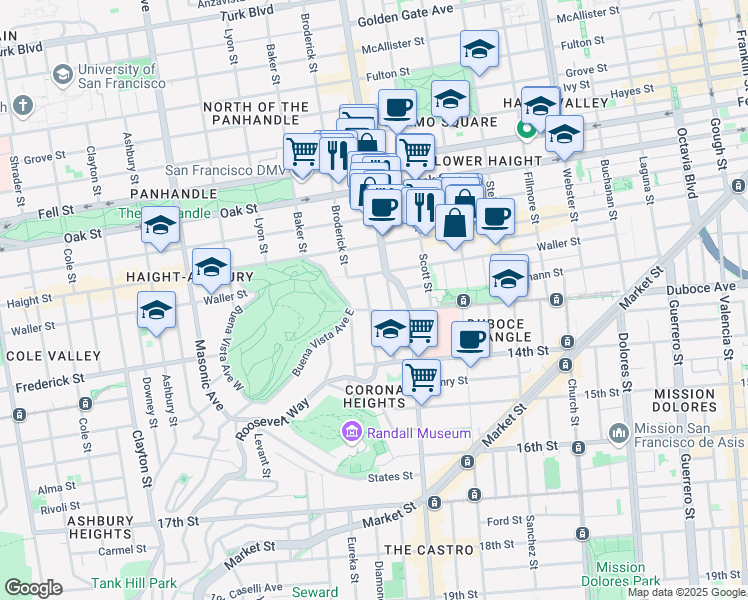 map of restaurants, bars, coffee shops, grocery stores, and more near 15 Alpine Terrace in San Francisco