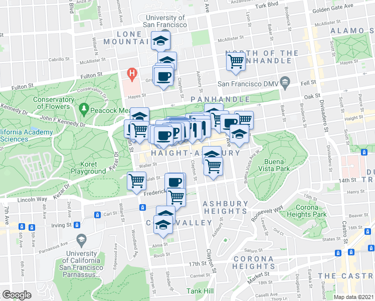 map of restaurants, bars, coffee shops, grocery stores, and more near in San Francisco