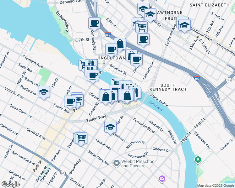 map of restaurants, bars, coffee shops, grocery stores, and more near 2531 Blanding Ave in Alameda