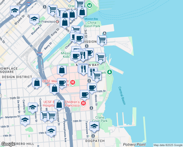 map of restaurants, bars, coffee shops, grocery stores, and more near in San Francisco