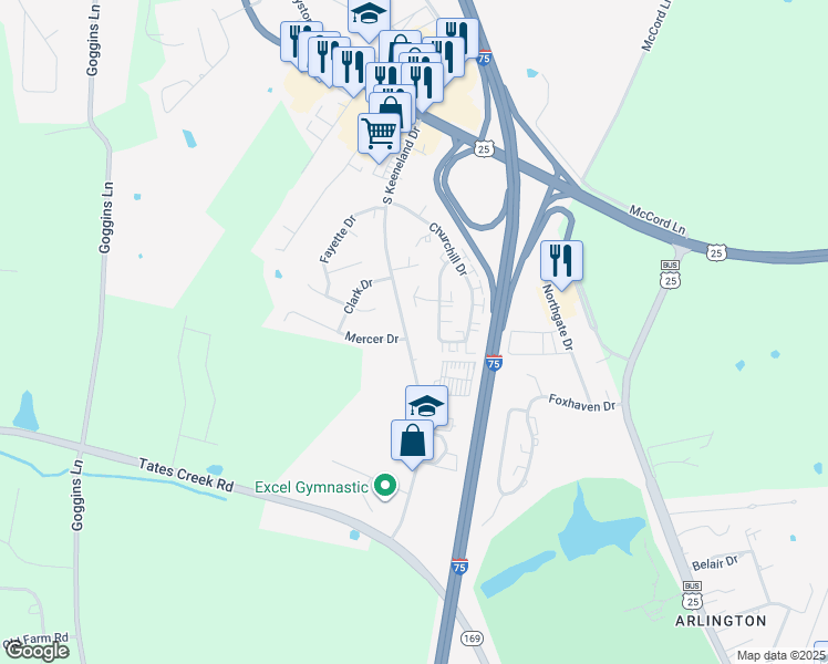 map of restaurants, bars, coffee shops, grocery stores, and more near 275 South Keeneland Drive in Richmond