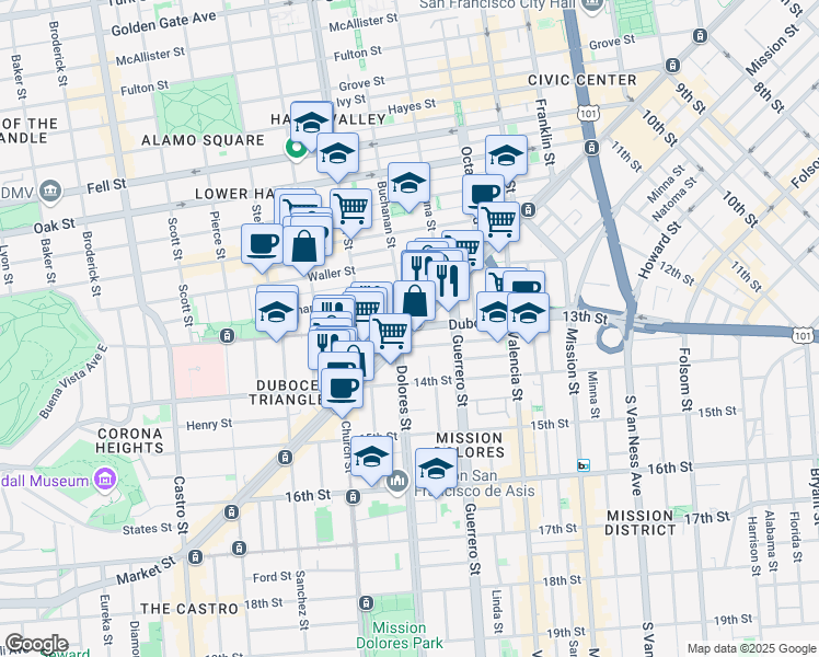 map of restaurants, bars, coffee shops, grocery stores, and more near in San Francisco