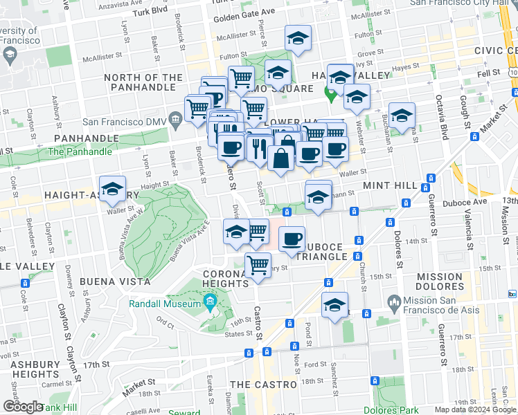 map of restaurants, bars, coffee shops, grocery stores, and more near 62 Lloyd Street in San Francisco