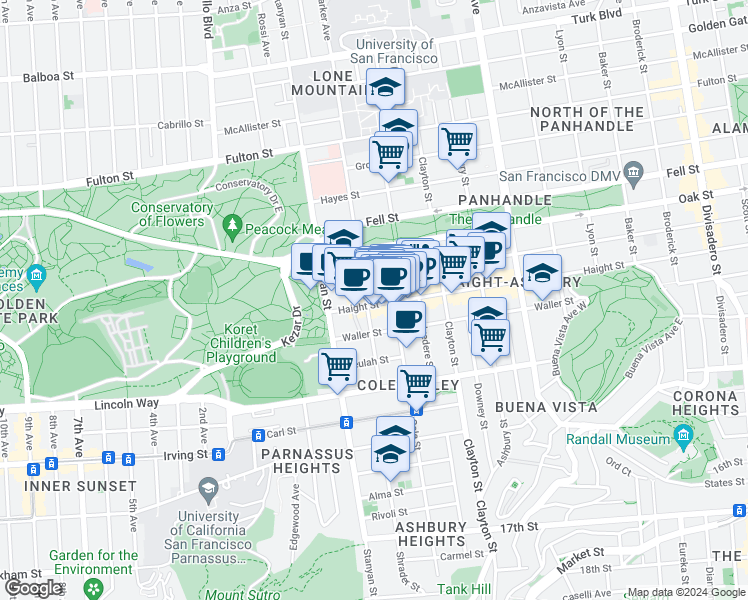 map of restaurants, bars, coffee shops, grocery stores, and more near in San Francisco
