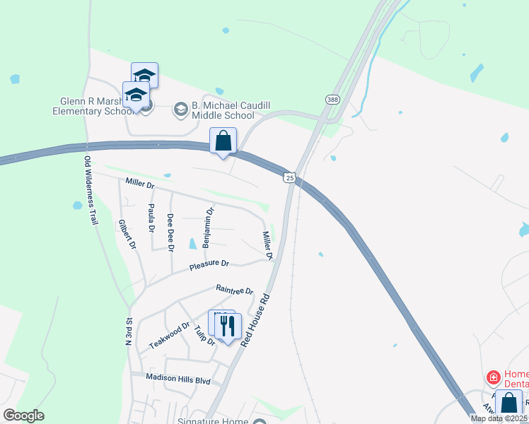 map of restaurants, bars, coffee shops, grocery stores, and more near 205 Miller Drive in Richmond