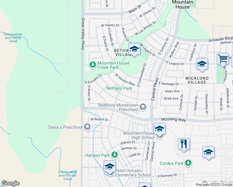 map of restaurants, bars, coffee shops, grocery stores, and more near 406 Fauna Avenue in Mountain House