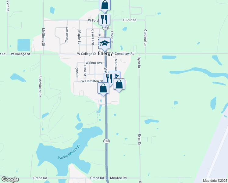 map of restaurants, bars, coffee shops, grocery stores, and more near 408 South Pershing Street in Energy