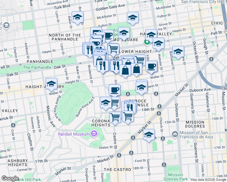 map of restaurants, bars, coffee shops, grocery stores, and more near in San Francisco