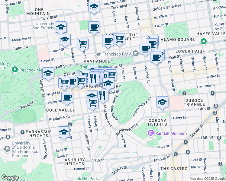 map of restaurants, bars, coffee shops, grocery stores, and more near in San Francisco