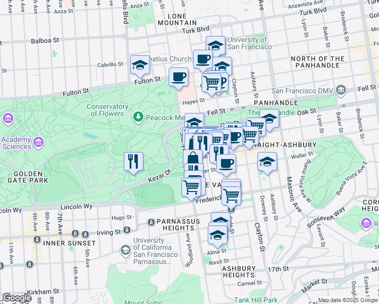 map of restaurants, bars, coffee shops, grocery stores, and more near in San Francisco