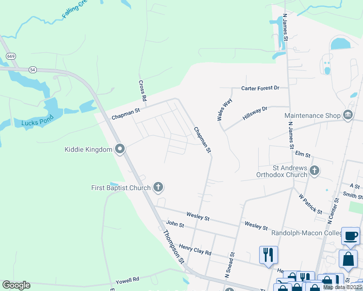 map of restaurants, bars, coffee shops, grocery stores, and more near Vaughan Road in Ashland
