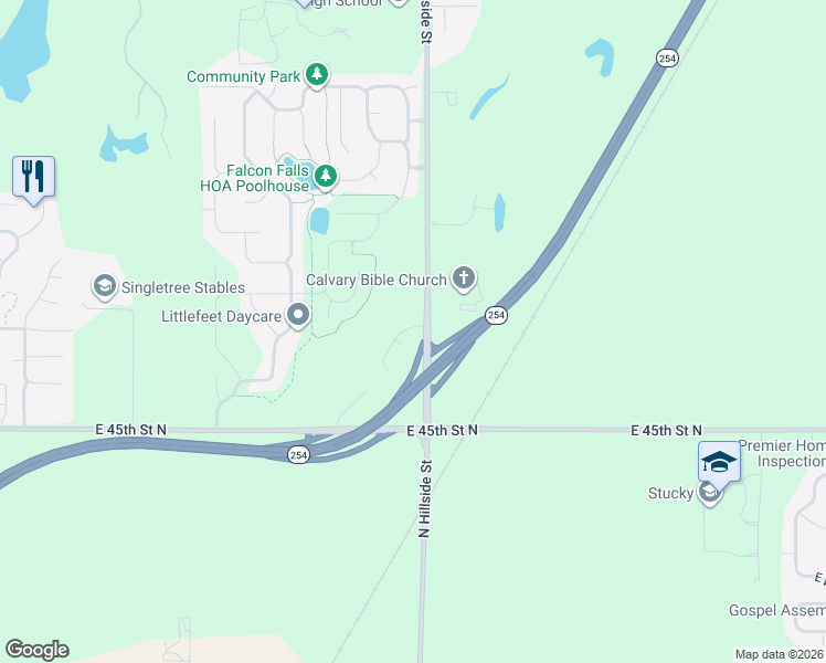 map of restaurants, bars, coffee shops, grocery stores, and more near 4768-4808 North Hillside Street in Wichita