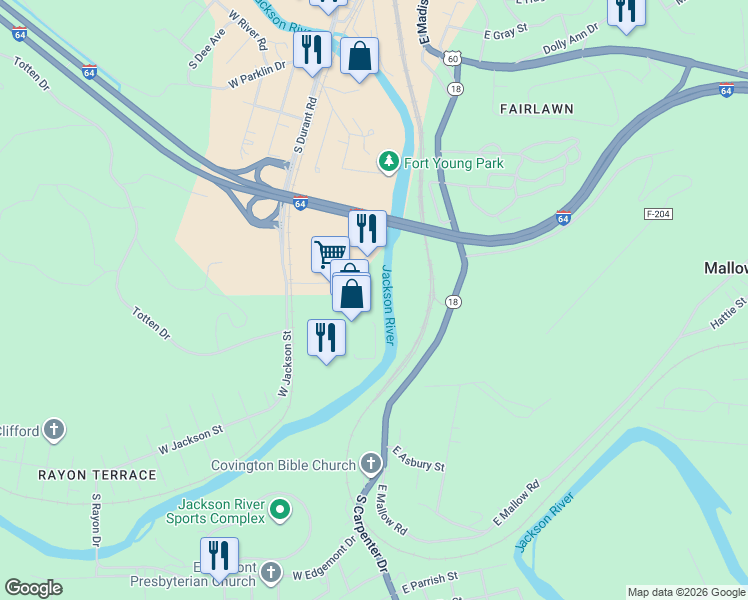 map of restaurants, bars, coffee shops, grocery stores, and more near Applebee Way in Covington