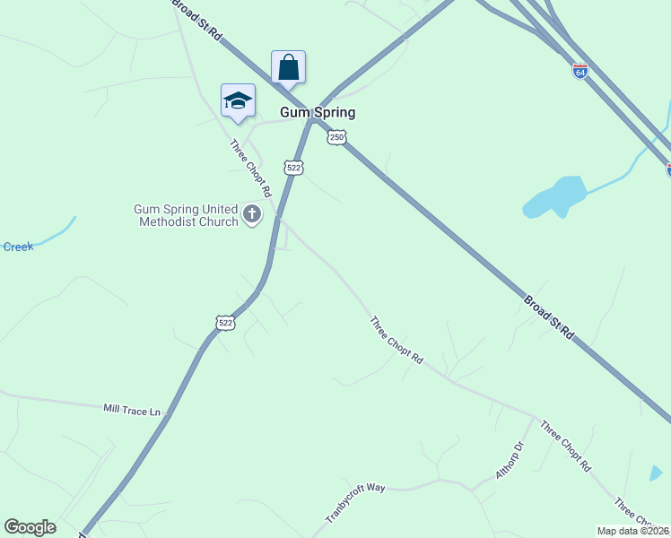 map of restaurants, bars, coffee shops, grocery stores, and more near 3192 Three Chopt Road in Gum Spring