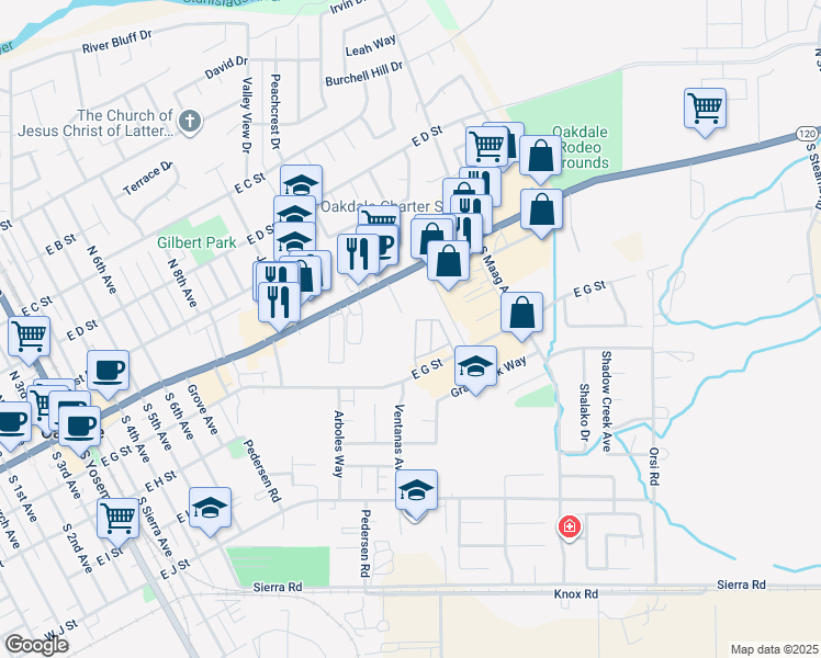 map of restaurants, bars, coffee shops, grocery stores, and more near 129 Little Johns Creek Drive in Oakdale