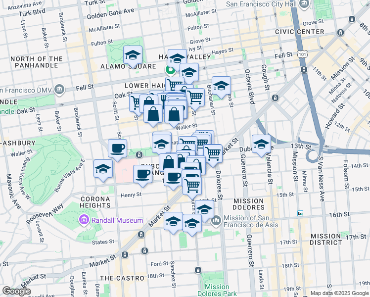 map of restaurants, bars, coffee shops, grocery stores, and more near in San Francisco