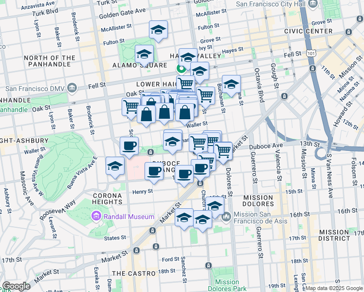 map of restaurants, bars, coffee shops, grocery stores, and more near in San Francisco