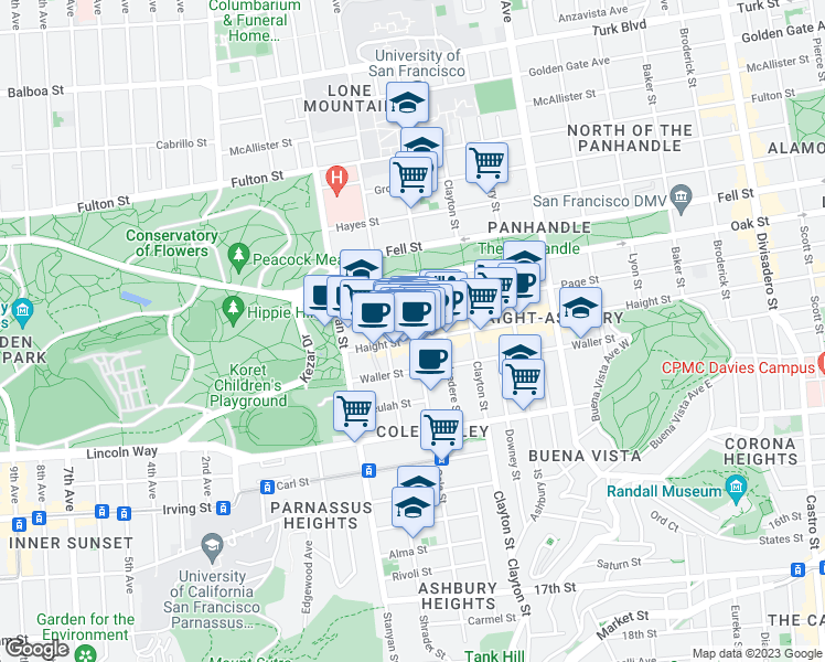 map of restaurants, bars, coffee shops, grocery stores, and more near in San Francisco