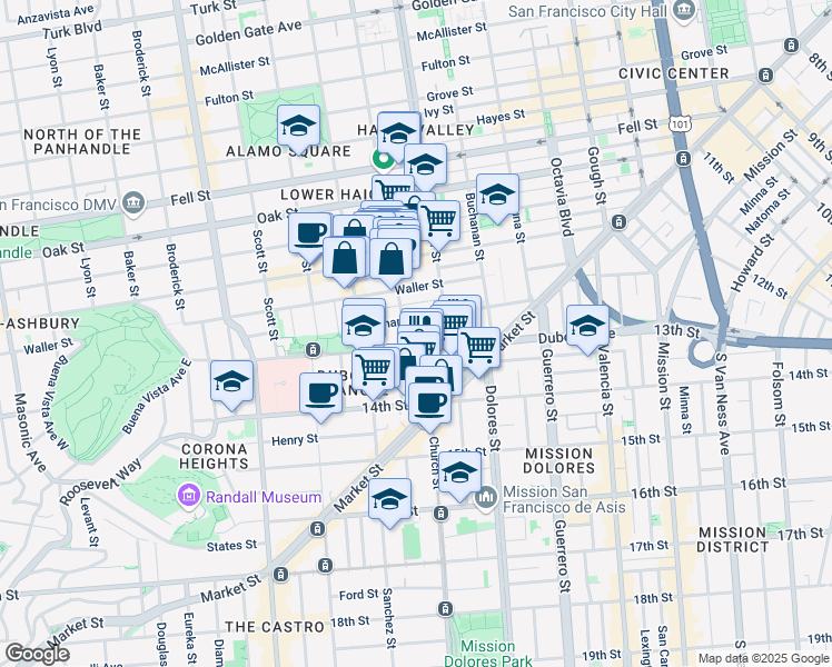map of restaurants, bars, coffee shops, grocery stores, and more near in San Francisco