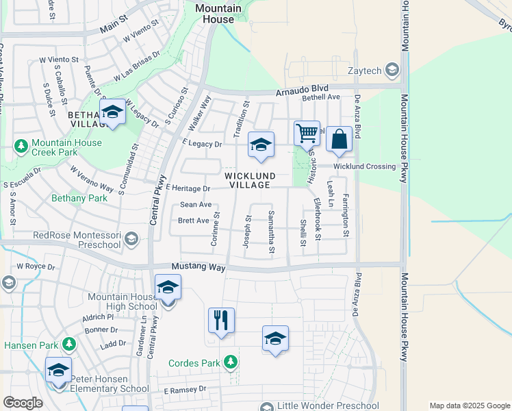 map of restaurants, bars, coffee shops, grocery stores, and more near 307 Nicole Avenue in Mountain House