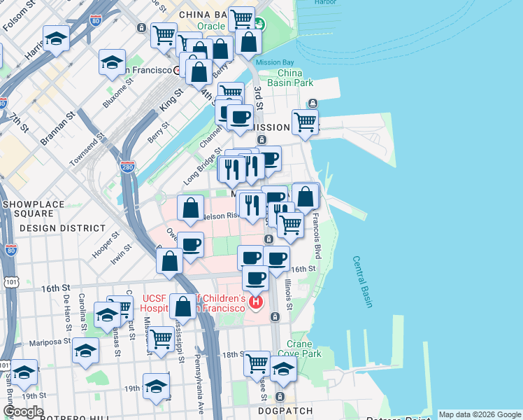 map of restaurants, bars, coffee shops, grocery stores, and more near in San Francisco