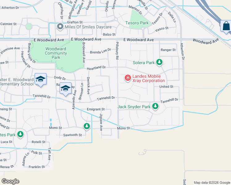 map of restaurants, bars, coffee shops, grocery stores, and more near 2160 Plumeria Lane in Manteca