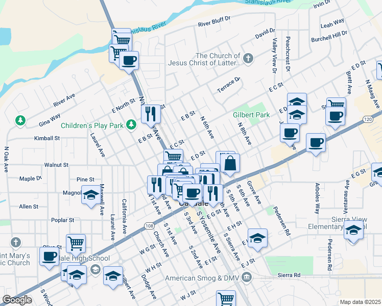 map of restaurants, bars, coffee shops, grocery stores, and more near 310 North 4th Avenue in Oakdale