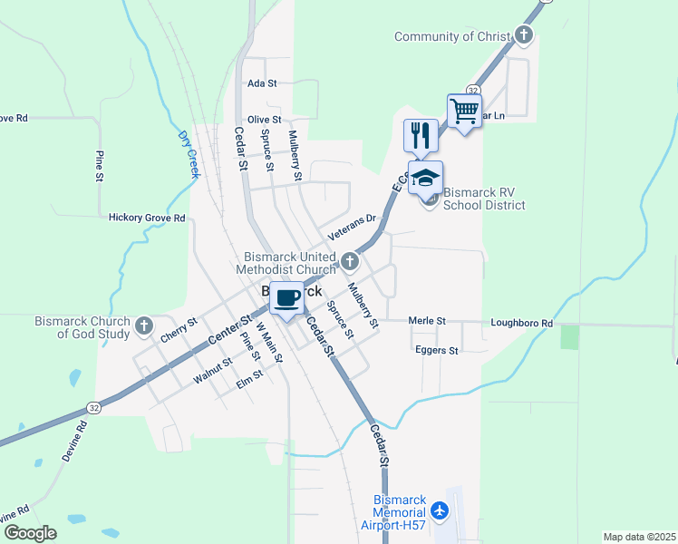 map of restaurants, bars, coffee shops, grocery stores, and more near 917 Mulberry Street in Bismarck