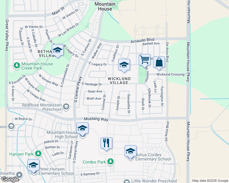 map of restaurants, bars, coffee shops, grocery stores, and more near 674 Tradition Street in Mountain House