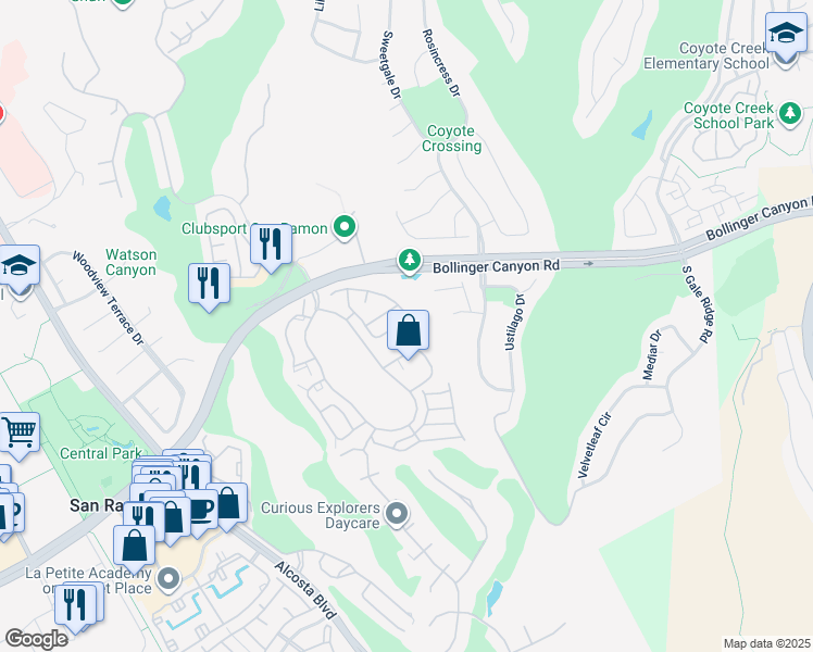 map of restaurants, bars, coffee shops, grocery stores, and more near 156 Victory Circle in San Ramon