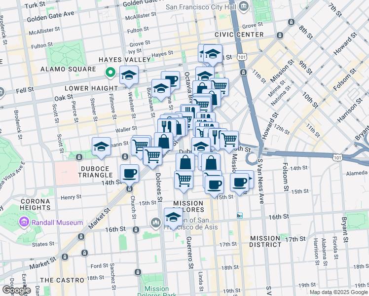 map of restaurants, bars, coffee shops, grocery stores, and more near in San Francisco