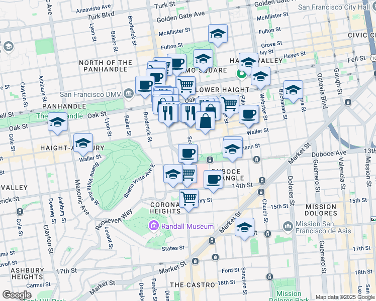 map of restaurants, bars, coffee shops, grocery stores, and more near 62 Lloyd Street in San Francisco